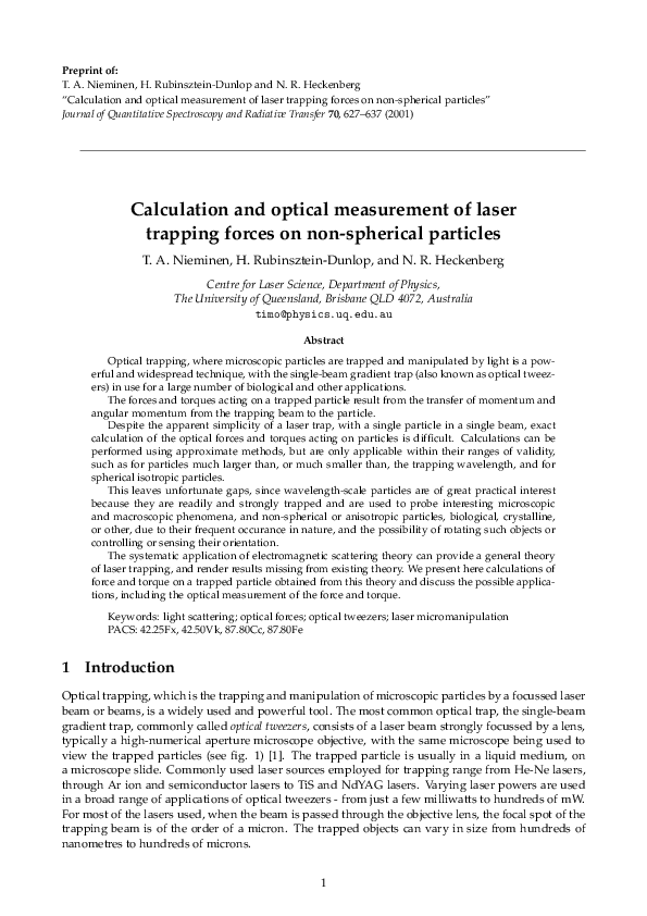 (PDF) Calculation and optical measurement of laser trapping forces on ...