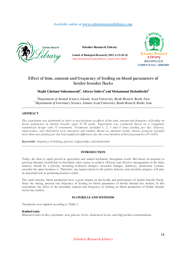 (PDF) Effect of time, amount and frequency of feeding on blood ...