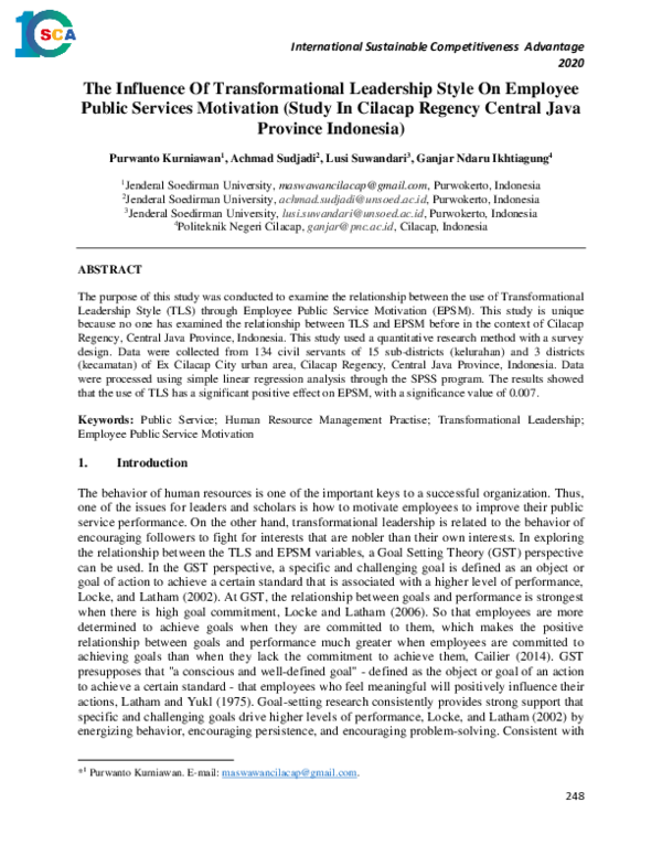 (PDF) The Influence Of Transformational Leadership Style On Employee ...