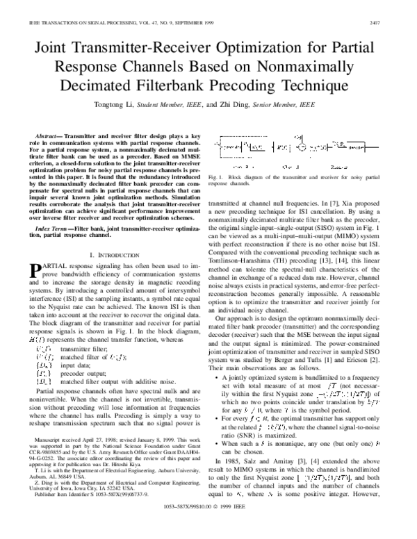 (PDF) Joint transmitter-receiver optimization for partial response ...