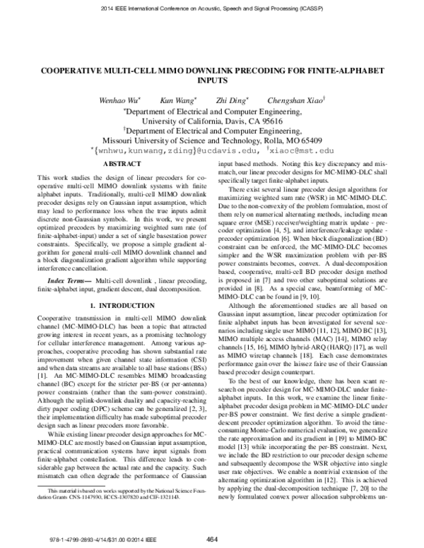 (PDF) Cooperative multi-cell MIMO downlink precoding for finite ...