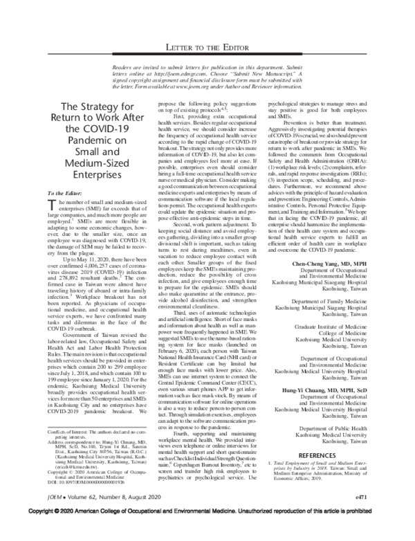 (PDF) The Strategy for Return to Work After the COVID-19 Pandemic on ...