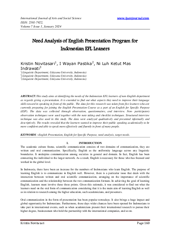 (PDF) Need Analysis of English Presentation Program for Indonesian EFL ...
