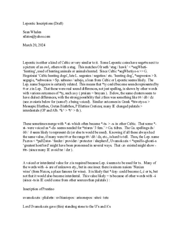 (PDF) Lepontic Inscriptions (Draft)