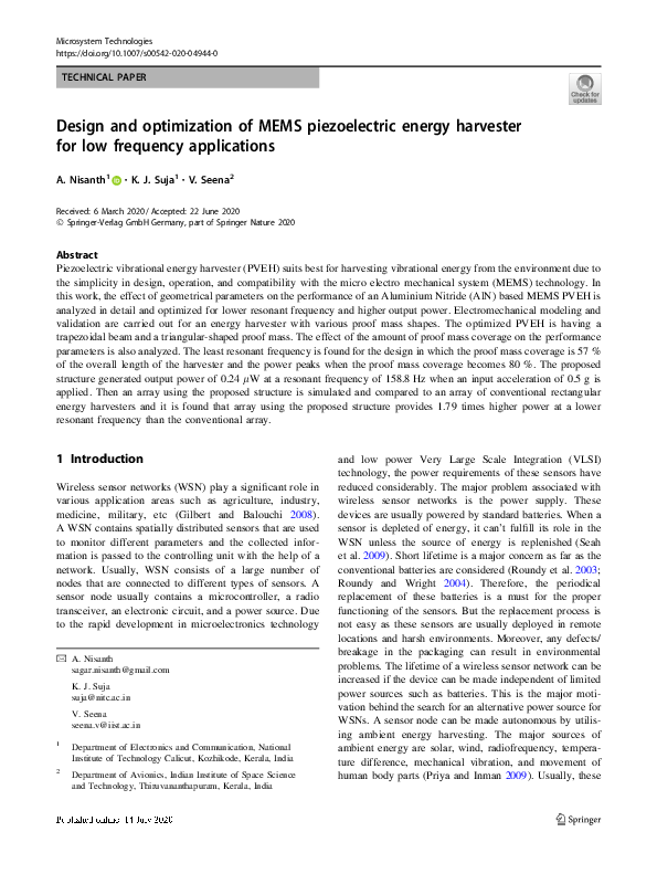 (PDF) Design and Optimization of MEMS Piezoelectric Cantilever for ...