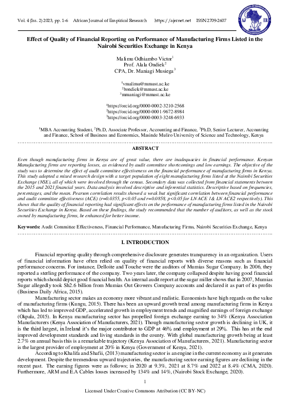 (PDF) Effect of Quality of Financial Reporting on Performance of ...