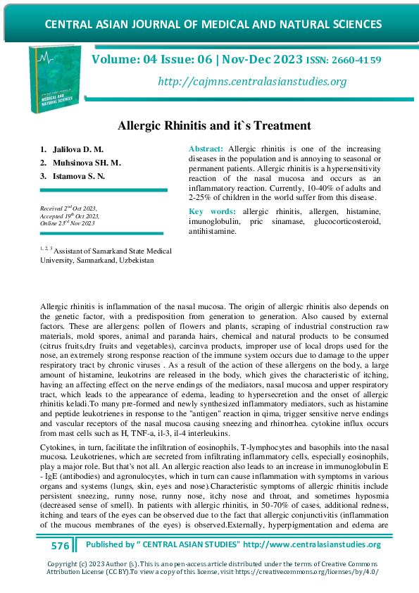 (PDF) Allergic Rhinitis and it`s Treatment