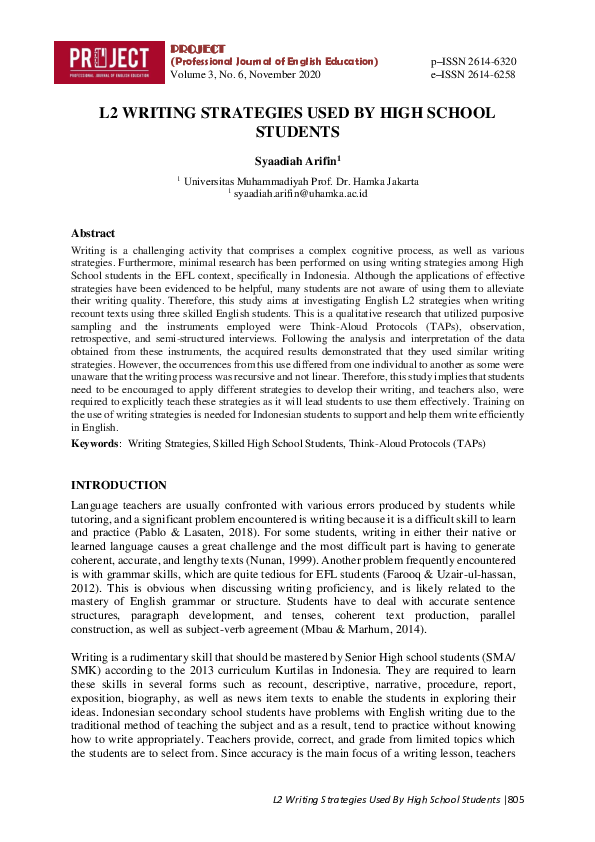 (PDF) L2 Writing Strategies Used by High School Students