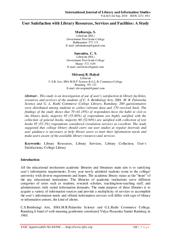 (PDF) User Satisfaction with Library Resources, Services and Facilities ...