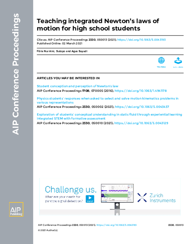 (PDF) Teaching integrated Newton’s laws of motion for high school students