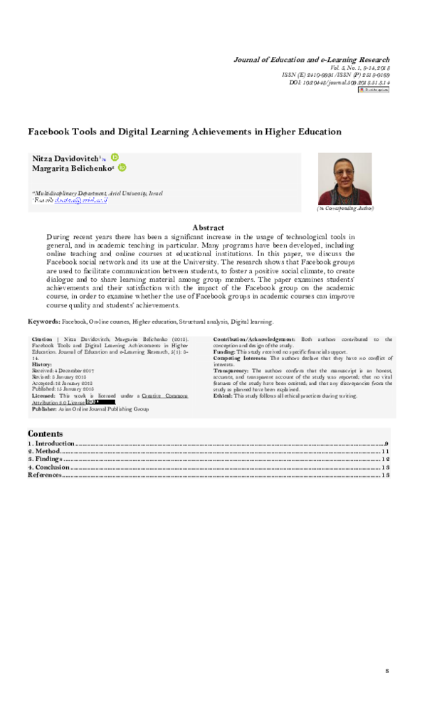 (PDF) Facebook Tools and Digital Learning Achievements in Higher Education