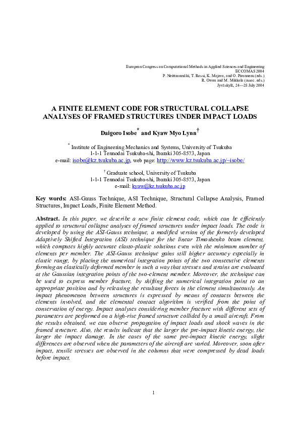 (PDF) A Finite Element Code for Structural Collapse Analyses of Framed ...