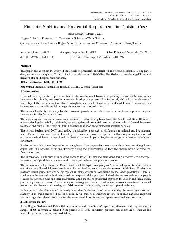 (PDF) Financial Stability and Prudential Requirements in Tunisian Case