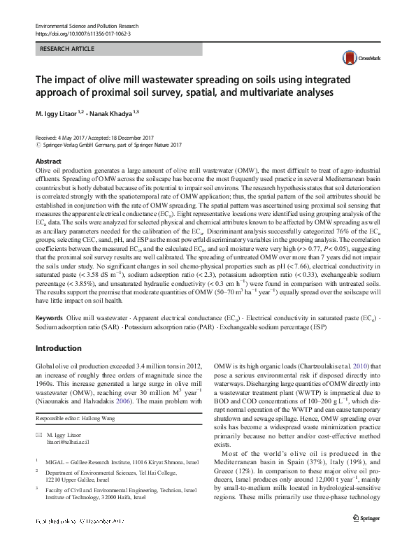 (PDF) The impact of Olive Mill Wastewater spreading on soil and plant ...