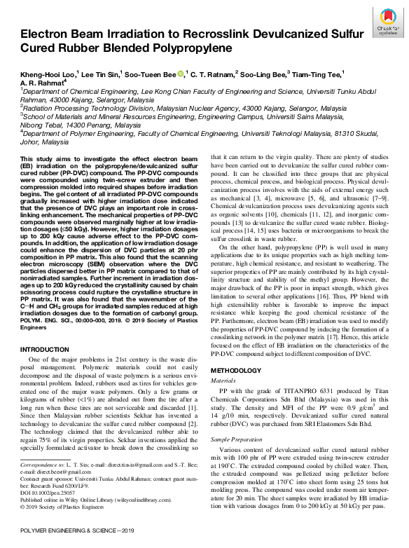 (PDF) Electron Beam Irradiation to Recrosslink Devulcanized Sulfur ...