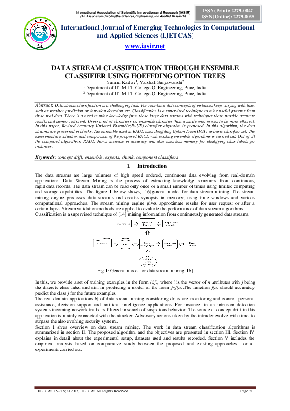(PDF) Data Stream Classification Through Ensemble Classifier Using ...