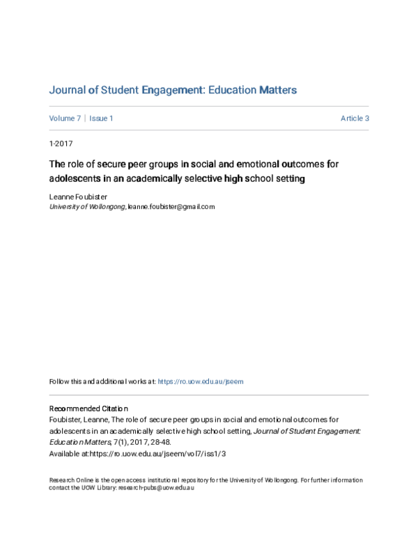 (PDF) The role of secure peer groups in social and emotional outcomes ...