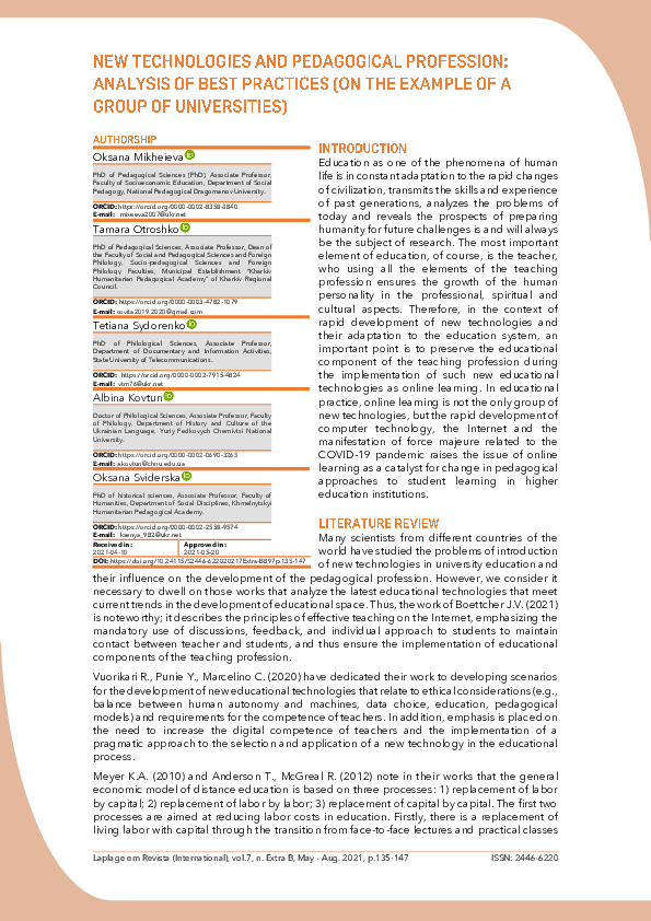 (PDF) New technologies and pedagogical profession