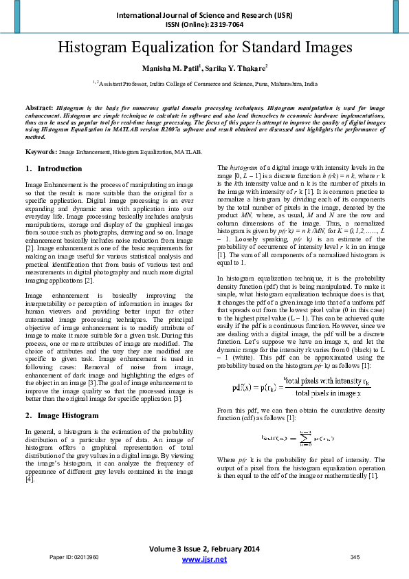 (PDF) Histogram Equalization for Standard Images