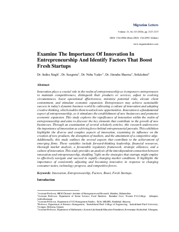 (PDF) Examine The Importance Of Innovation In Entrepreneurship And ...