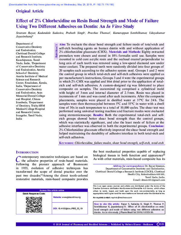 (PDF) Effect of 2% chlorhexidine on resin bond strength and mode of ...