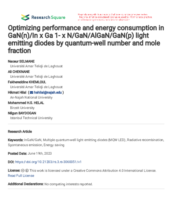 (PDF) Optimizing performance and energy consumption in GaN(n)/In x Ga 1 ...