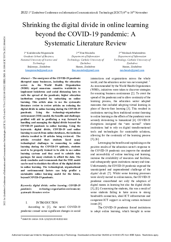 (PDF) Shrinking the digital divide in online learning beyond the COVID ...