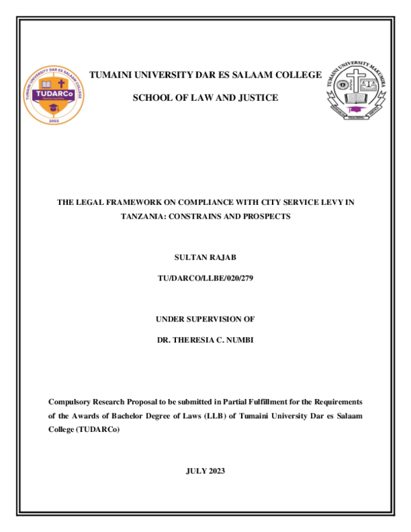(PDF) THE LEGAL FRAMEWORK ON COMPLIANCE WITH CITY SERVICE LEVY IN TANZANIA