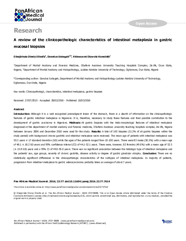 (PDF) A review of the clinic pathologic characteristics of intestinal ...