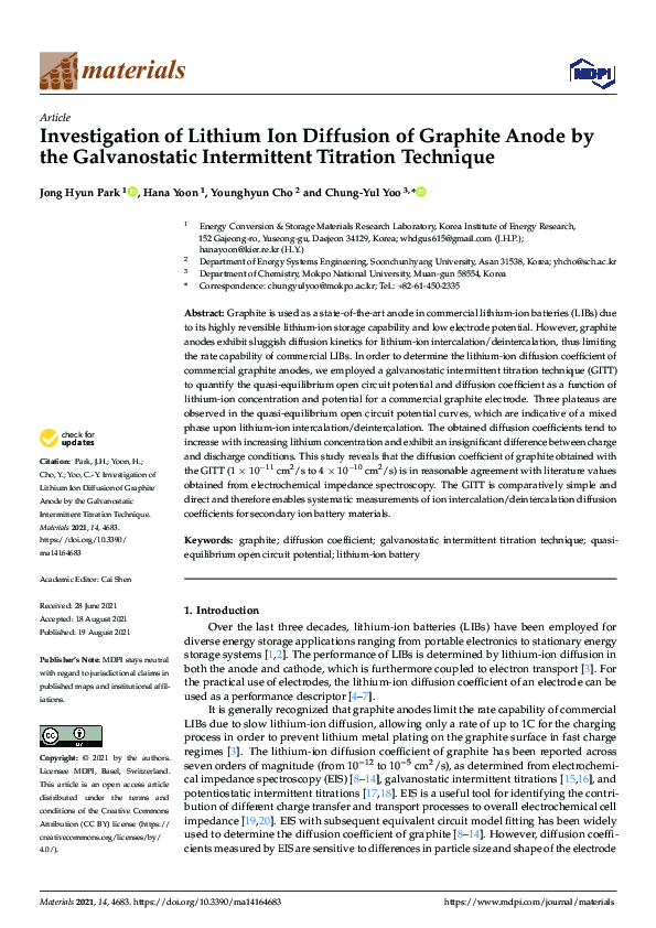 (PDF) Investigation of Lithium Ion Diffusion of Graphite Anode by the ...