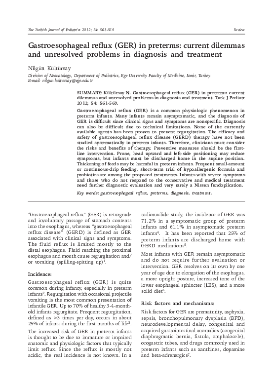 (PDF) Gastroesophageal reflux (GER) in preterms: current dilemmas and ...