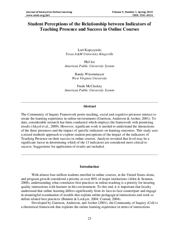 (PDF) Student Perceptions of the Relationship Between Indicators of ...