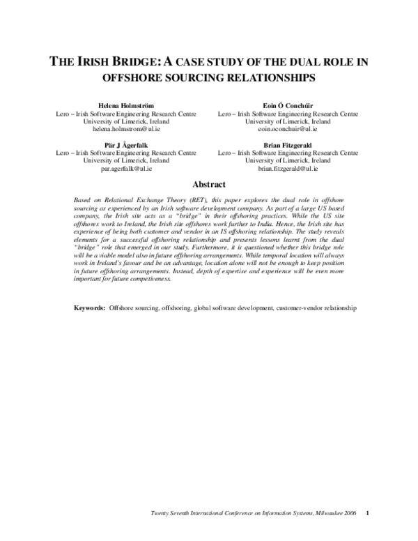 The Irish Bridge: A Case Study of the Dual Role in Offshore Sourcing Relationships