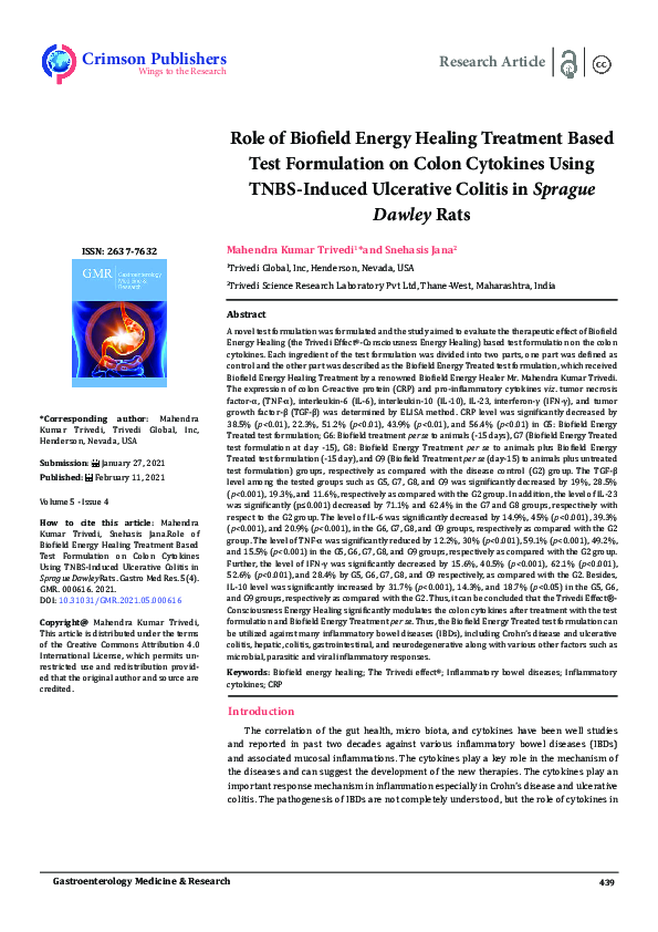(PDF) Role of Biofield Energy Healing Treatment Based Test Formulation ...