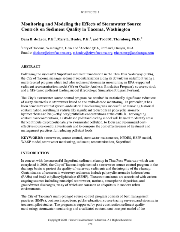 (PDF) Monitoring and Modeling the Effects of Stormwater Source Controls ...
