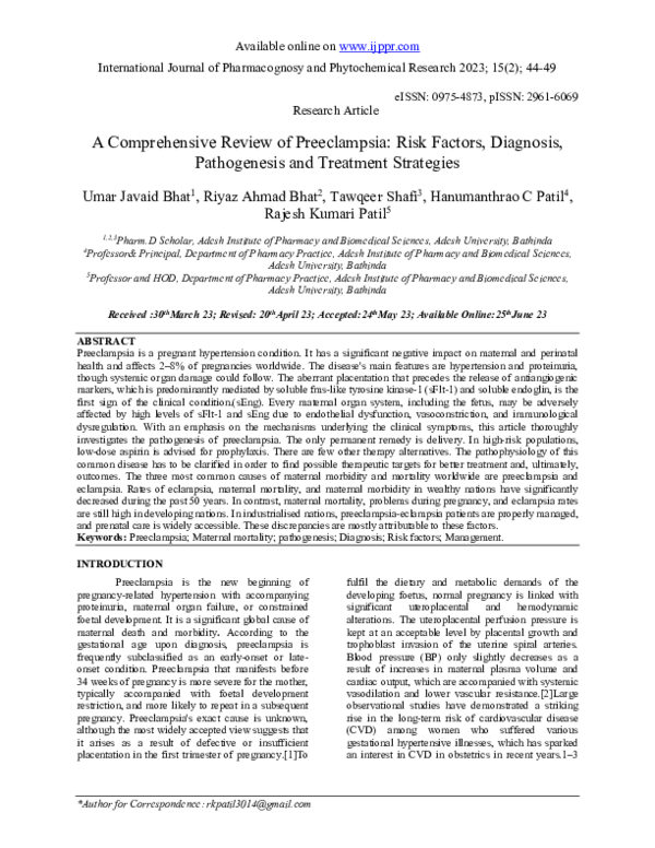 (PDF) A Comprehensive Review of Preeclampsia: Risk Factors, Diagnosis ...