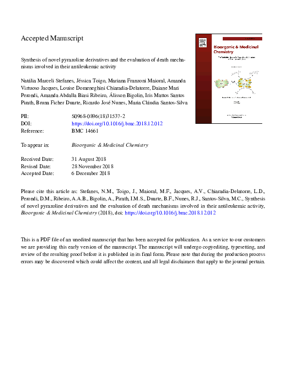 (PDF) Synthesis of novel pyrazoline derivatives and evaluation of their ...
