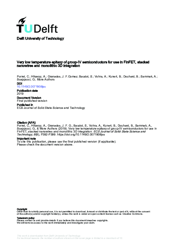 (PDF) Very Low Temperature Epitaxy of Group-IV Semiconductors for Use ...