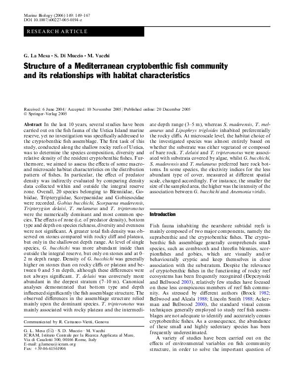 (PDF) Structure of a Mediterranean cryptobenthic fish community and its ...