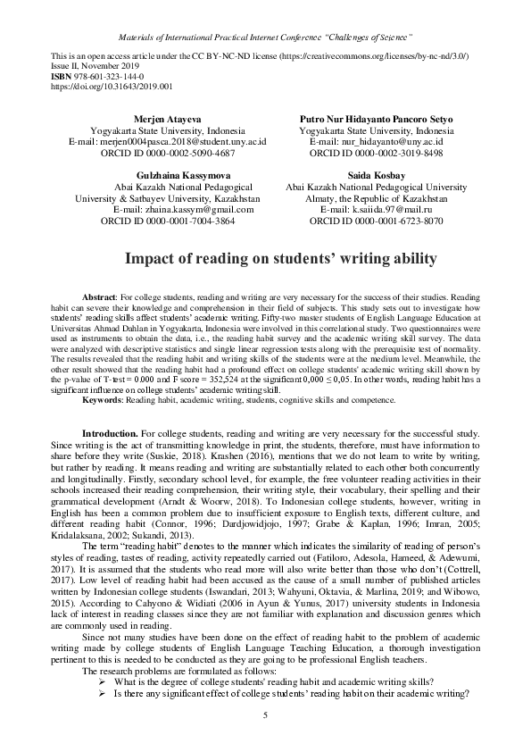 (PDF) Impact of reading on students’ writing ability