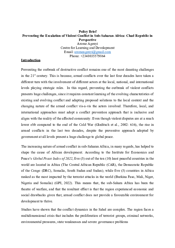 (DOC) Preventing the Escalation of Violent Conflict in Sub-Saharan ...