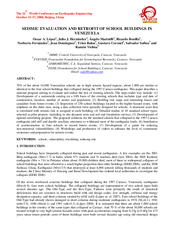 (PDF) Seismic Evaluation And Retrofit Of School Buildings In Venezuela