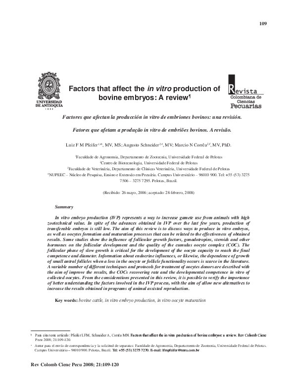 (PDF) Factors that affect the in vitro production of bovine embryos