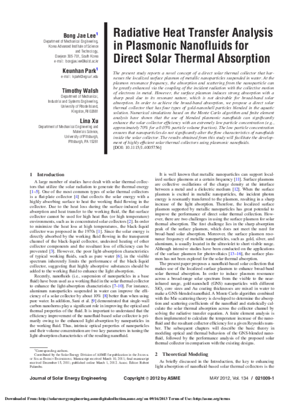 (PDF) Radiative Heat Transfer Analysis in Plasmonic Nanofluids for ...