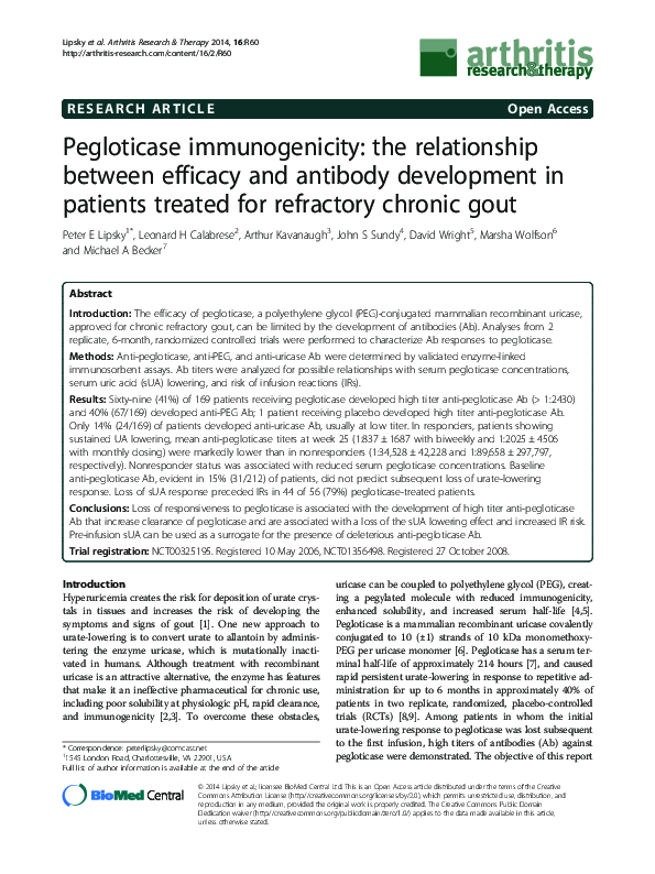 (PDF) Pegloticase immunogenicity: the relationship between efficacy and ...