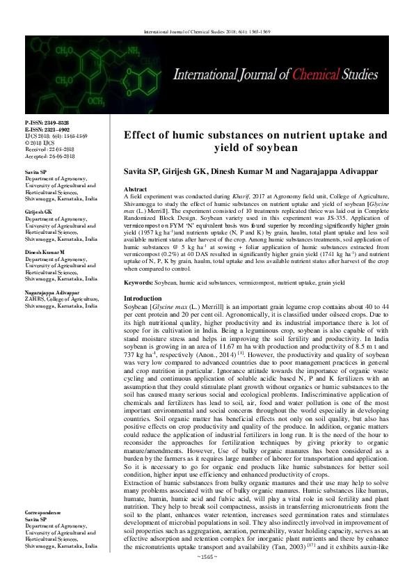 (PDF) Effect of humic substances on nutrient uptake and yield of soybean