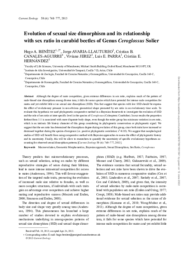 (PDF) Evolution of sexual size dimorphism and its relationship with sex ...