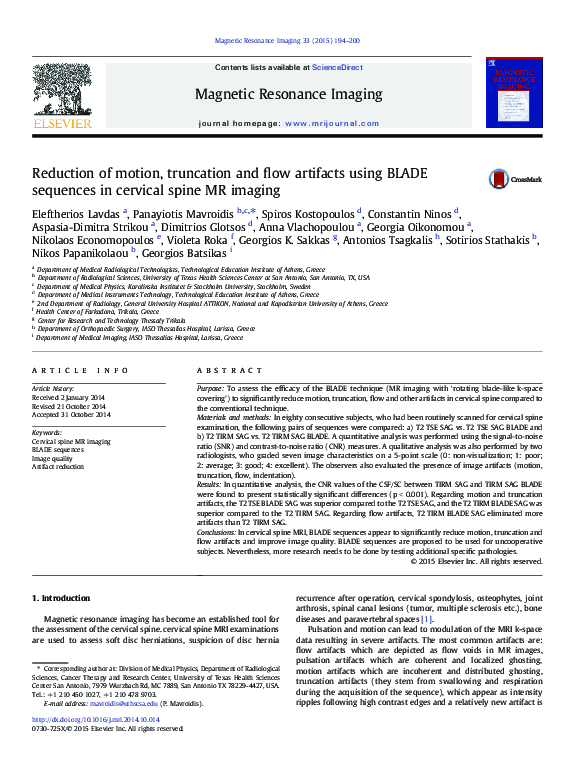(PDF) Reduction of motion, truncation and flow artifacts using BLADE ...