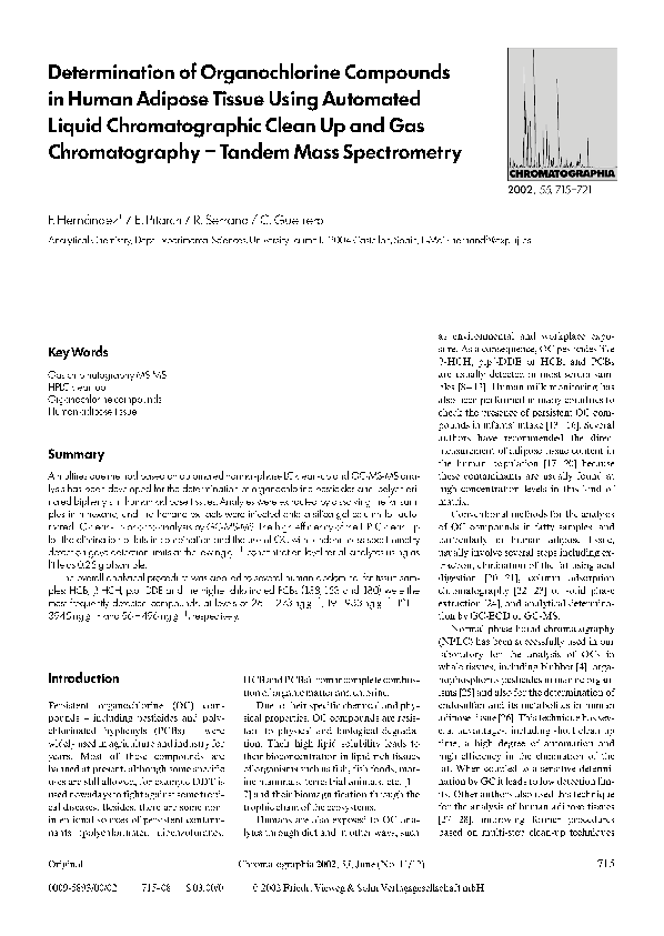 (PDF) Determination of organochlorine compounds in human adipose tissue ...