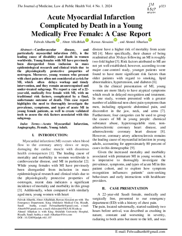 (PDF) Acute Myocardial Infarction Complicated by Death in a Young ...